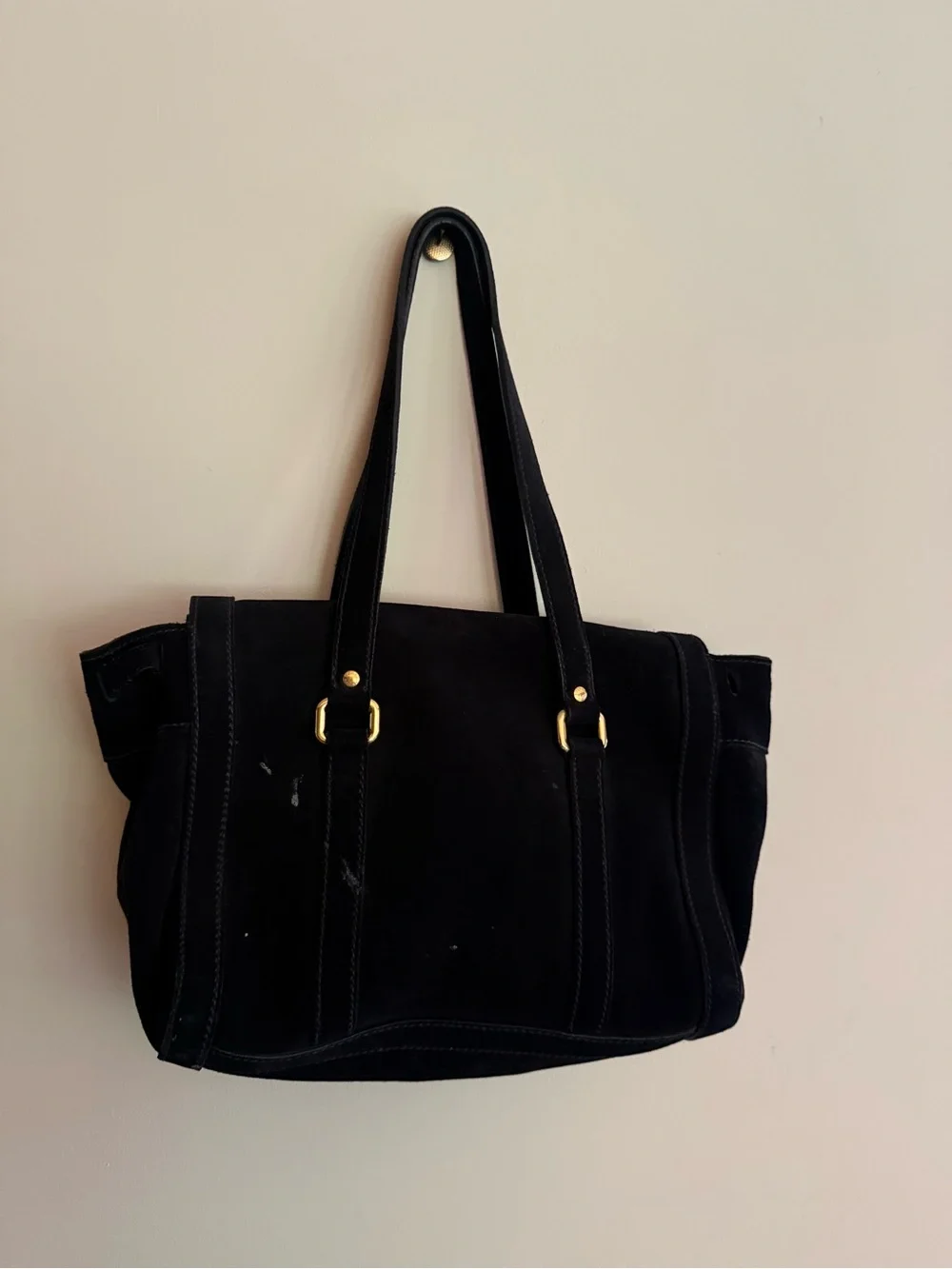 Prada Black Suede Tote Bag with Gold Hardware